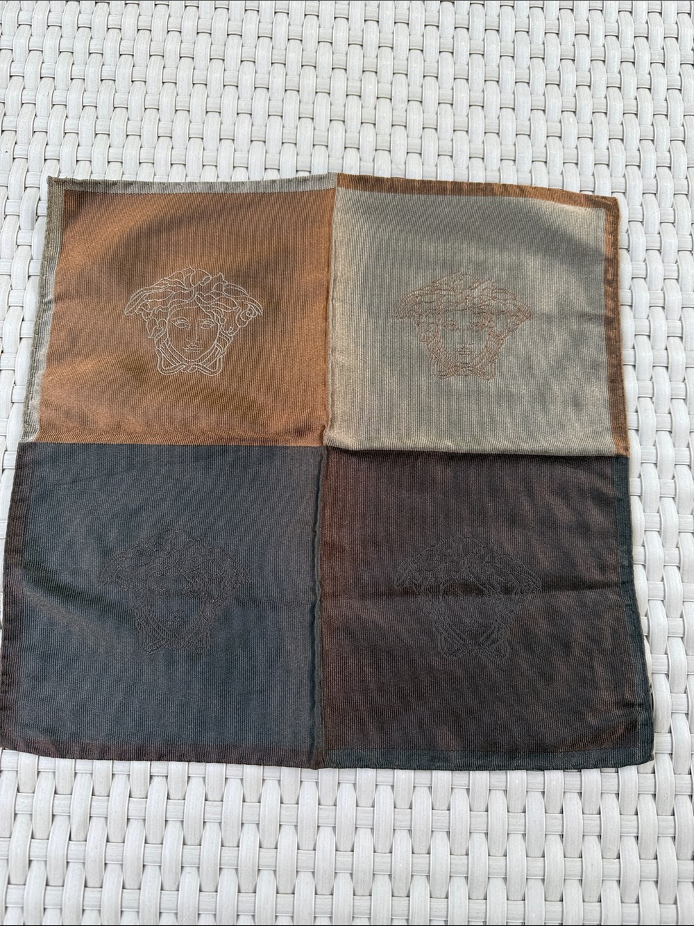 VTG 90s Gianni Versace Medusa 100% Silk Pocket Square Handkerchief Italy